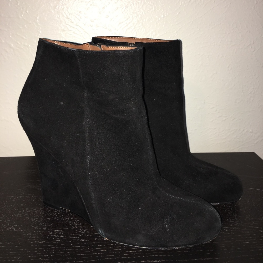 Sam Edelman Wilma black suede wedge booties sz 9.5